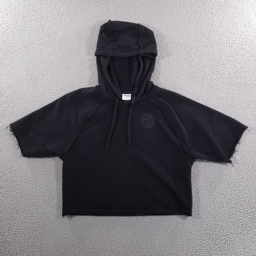 Gymshark Legacy Crop Hoodie Men Small Black Short Sleeve Weightlifting Training